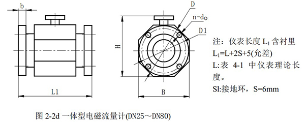 dn250電磁流量計外形尺寸圖二