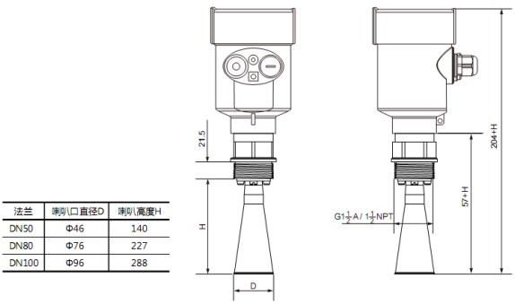 防腐雷達液位計RD705外形尺寸圖