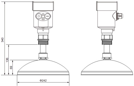 耐腐蝕雷達液位計RD707外形尺寸圖